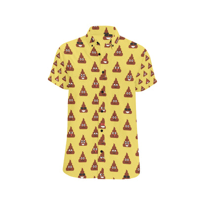 Emoji Poop Print Pattern Men's Short Sleeve Button Up Shirt