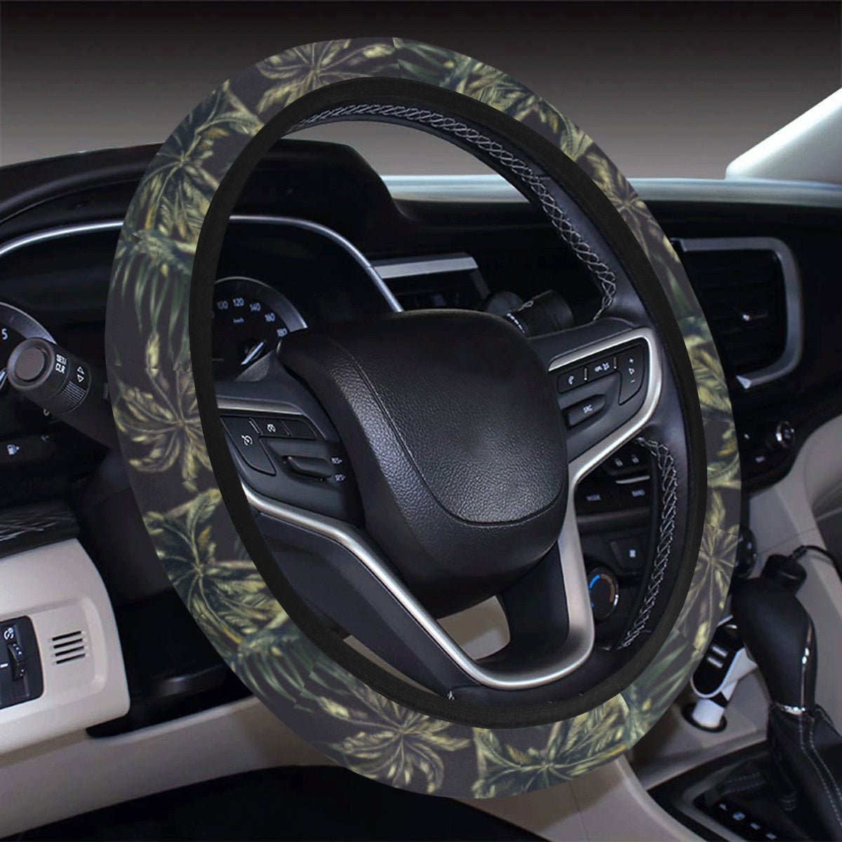 Palm Tree Background Design Print Steering Wheel Cover with Elastic Edge