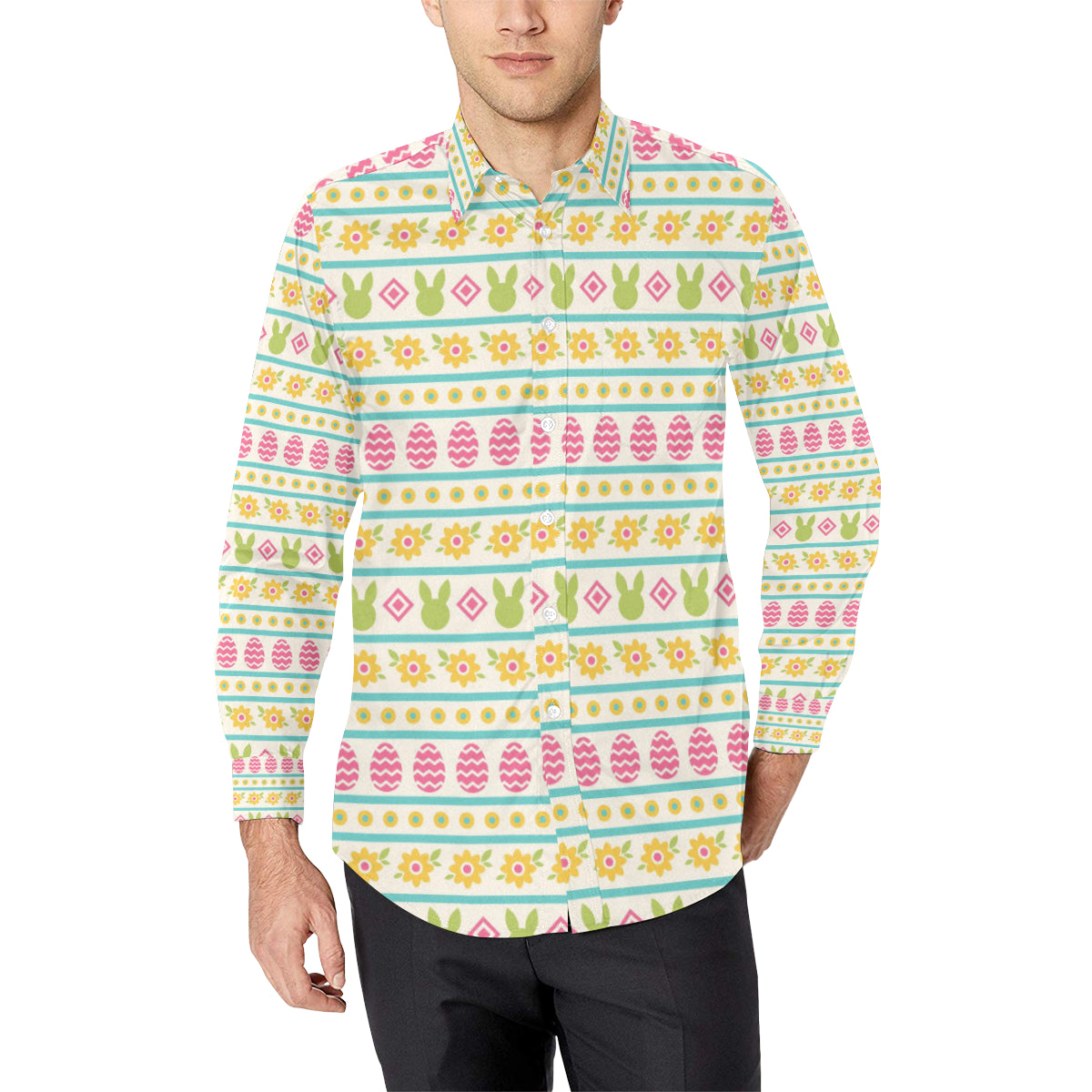 Easter Eggs Pattern Print Design RB016 Men's Long Sleeve Shirt
