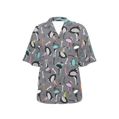 Ostrich Pattern Print Design 01 Women's Hawaiian Shirt
