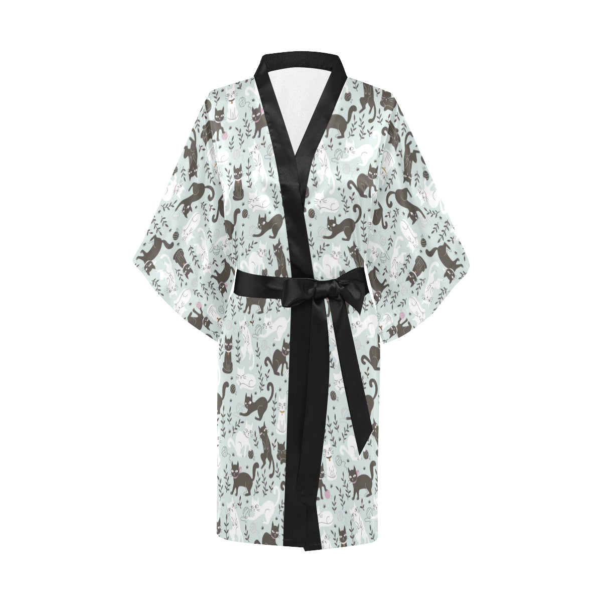 Cat Pattern Print Design 08 Women's Short Kimono