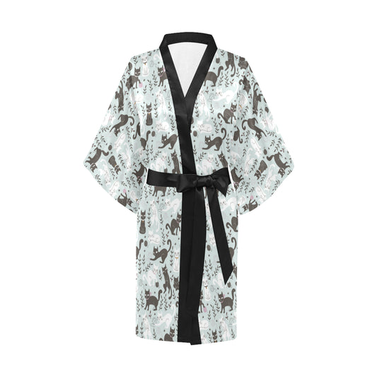 Cat Pattern Print Design 08 Women's Short Kimono
