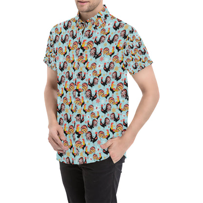 Rooster Themed Design Men's Short Sleeve Button Up Shirt