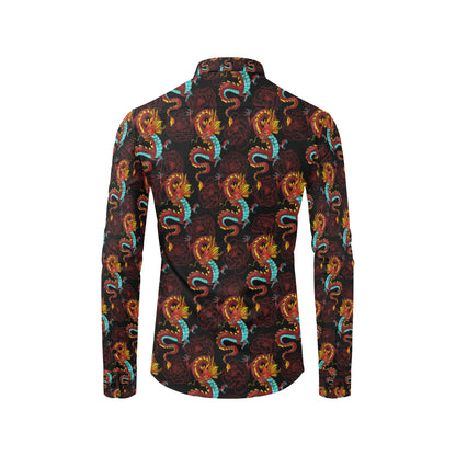 Chinese Dragons and Peonies Design Men's Long Sleeve Shirt