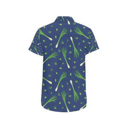 Leek Pattern Print Design 02 Men's Short Sleeve Button Up Shirt