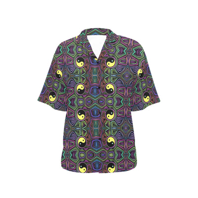 Yin Yang Neon Color Design Print Women's Hawaiian Shirt