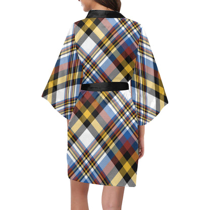 Madras Pattern Print Design 01 Women's Short Kimono