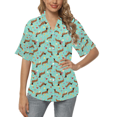 Dachshund with Floral Print Pattern Women's Hawaiian Shirt