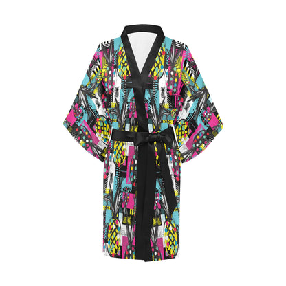 Pop Art Pineapple Pattern Print Design A02 Women's Short Kimono