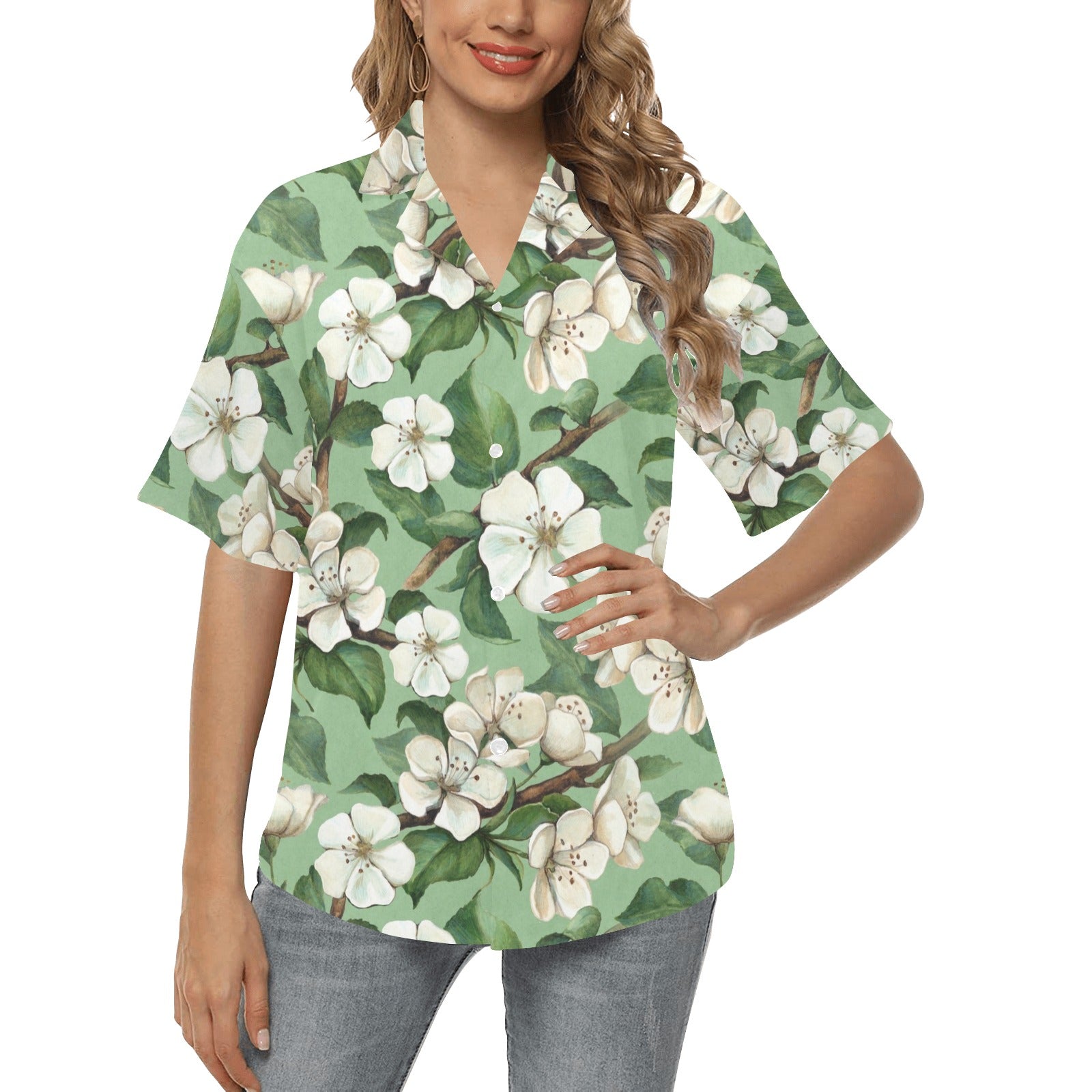 Apple blossom Pattern Print Design AB02 Women's Hawaiian Shirt