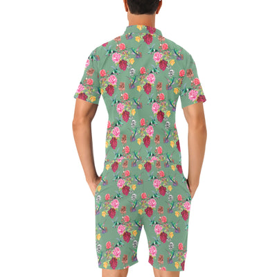 Hummingbird with Rose Themed Print Men's Romper