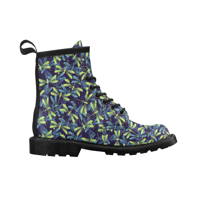 Dragonfly Lime Blue Print Pattern Women's Boots