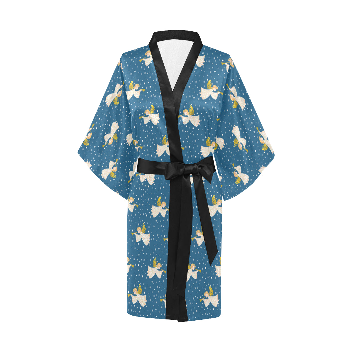 Angel Pattern Print Design 08 Women's Short Kimono