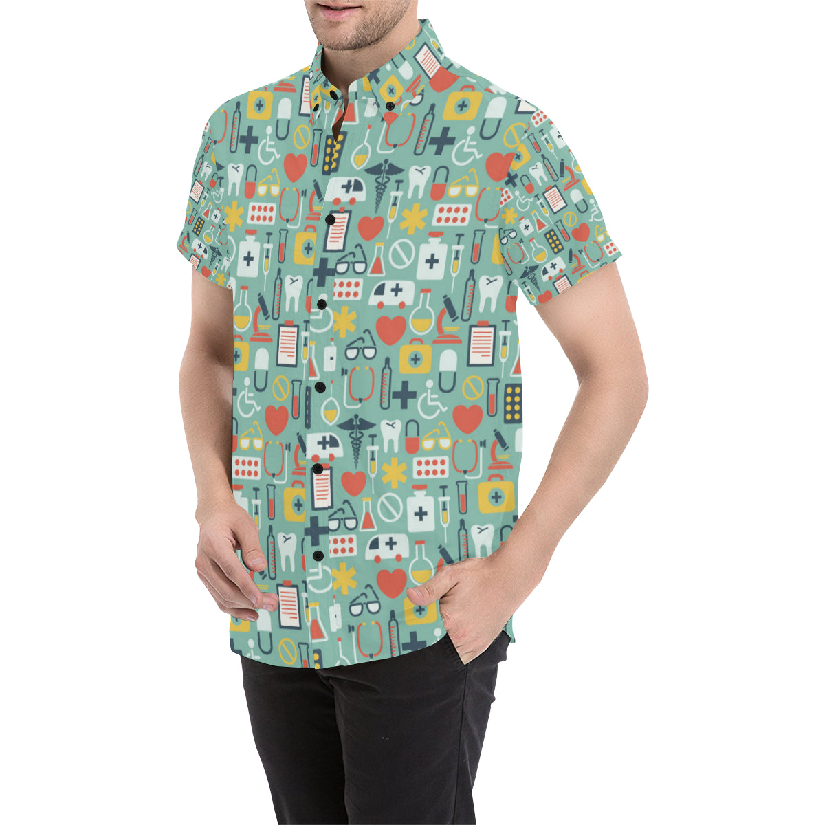 Medical Pattern Print Design 02 Men's Short Sleeve Button Up Shirt