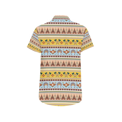 Native American Pattern Design Print Men's Short Sleeve Button Up Shirt