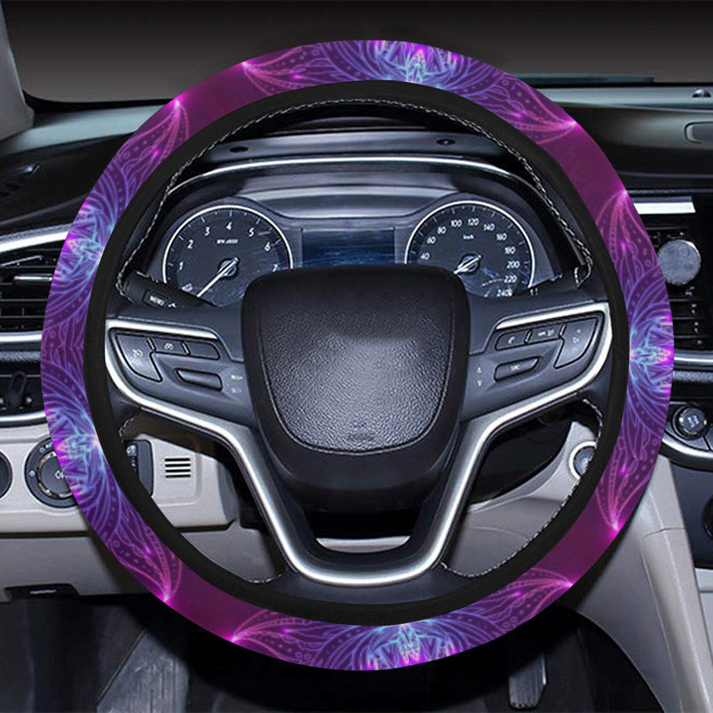 lotus Pattern Print Design LO01 Steering Wheel Cover with Elastic Edge