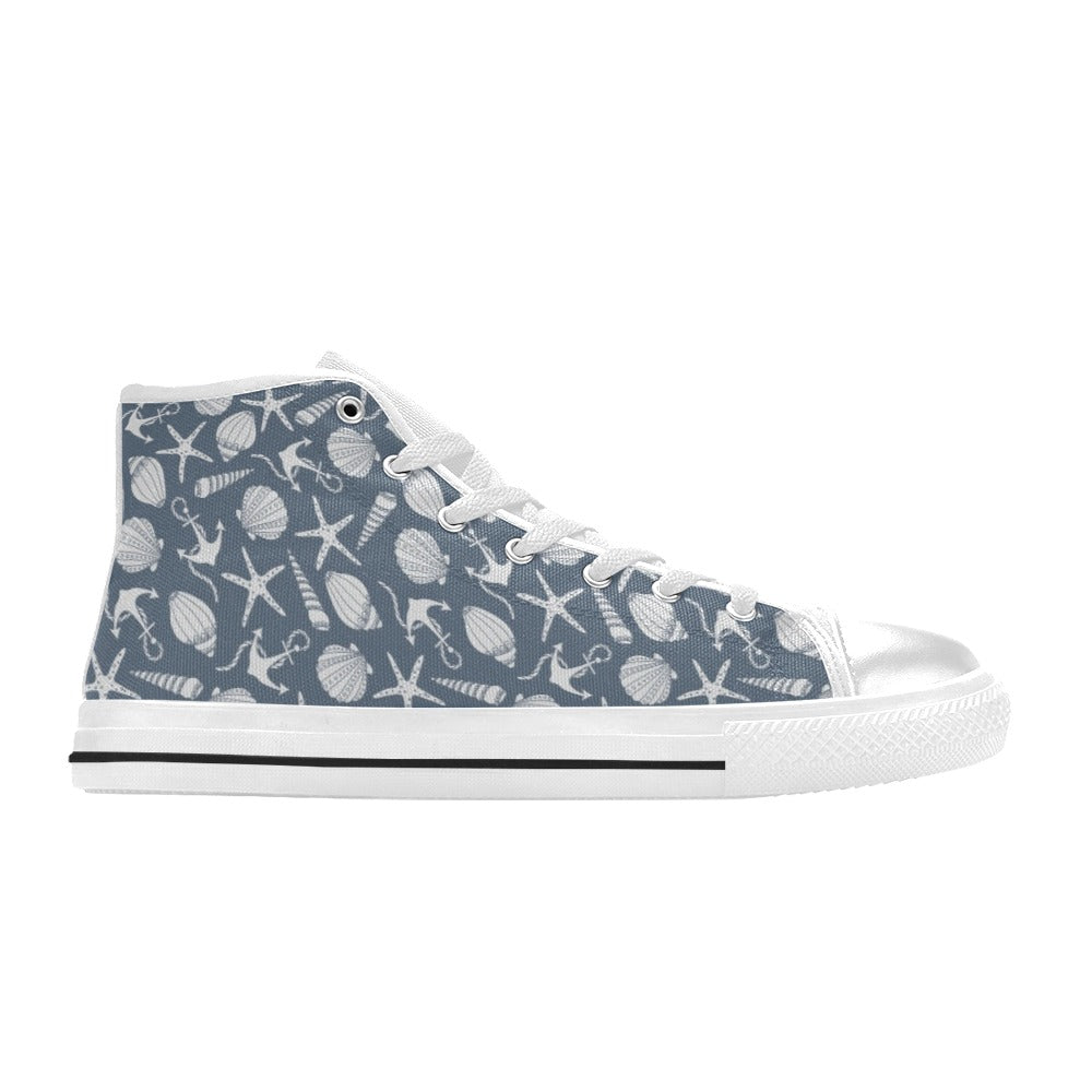 Seashell Print Design LKS306 High Top Women's White Shoes