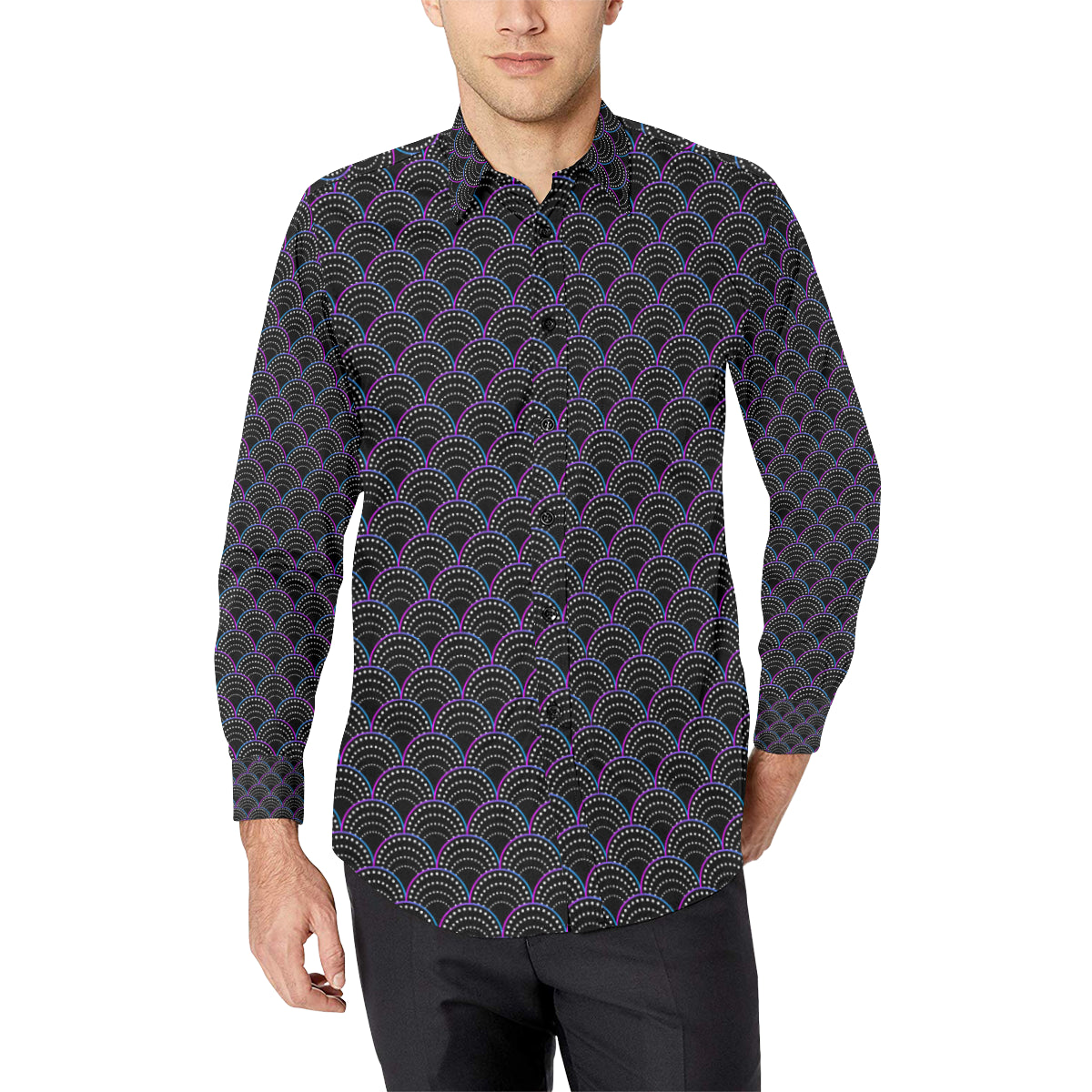 Mermaid Pattern Print Design 09 Men's Long Sleeve Shirt