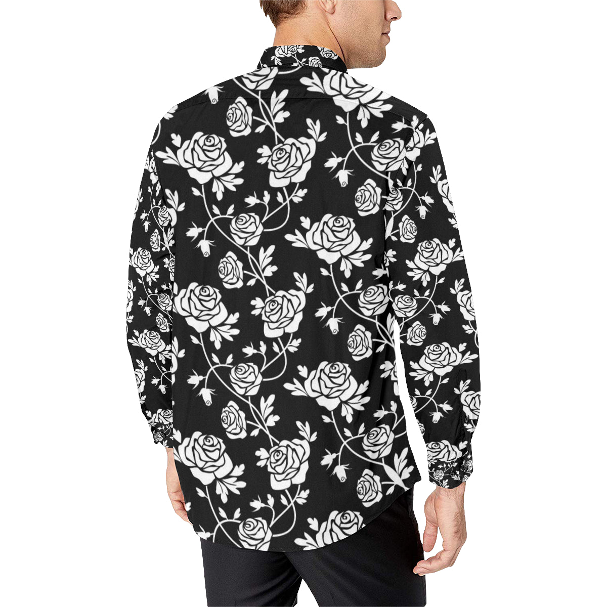 Rose Pattern Print Design RO013 Men's Long Sleeve Shirt