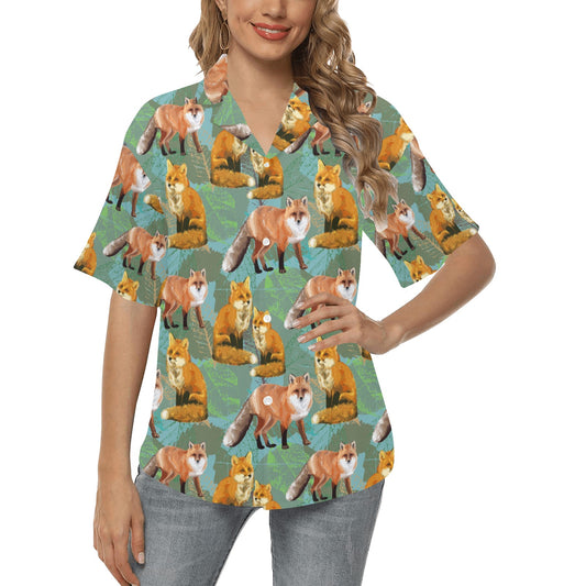 Fox Autumn leaves Themed Women's Hawaiian Shirt
