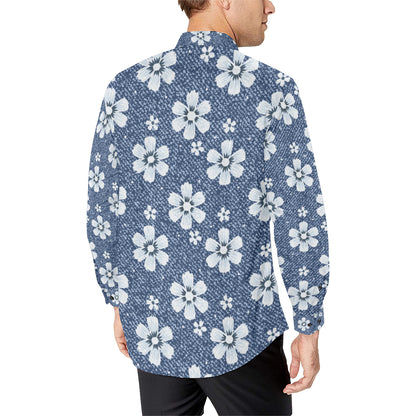 Jean Flower Pattern Print Design 03 Men's Long Sleeve Shirt