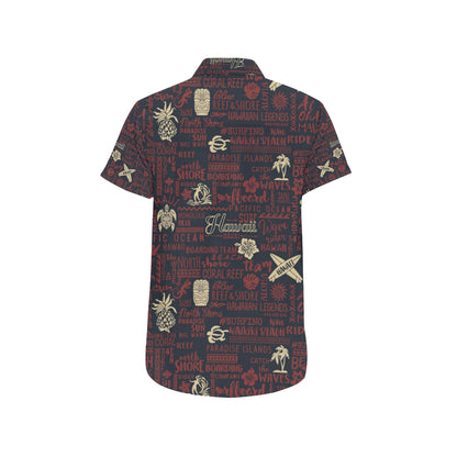 Hawaiian Themed Pattern Print Design H017 Men's Short Sleeve Button Up Shirt