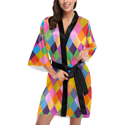 Harlequin Pattern Print Design 02 Women's Short Kimono