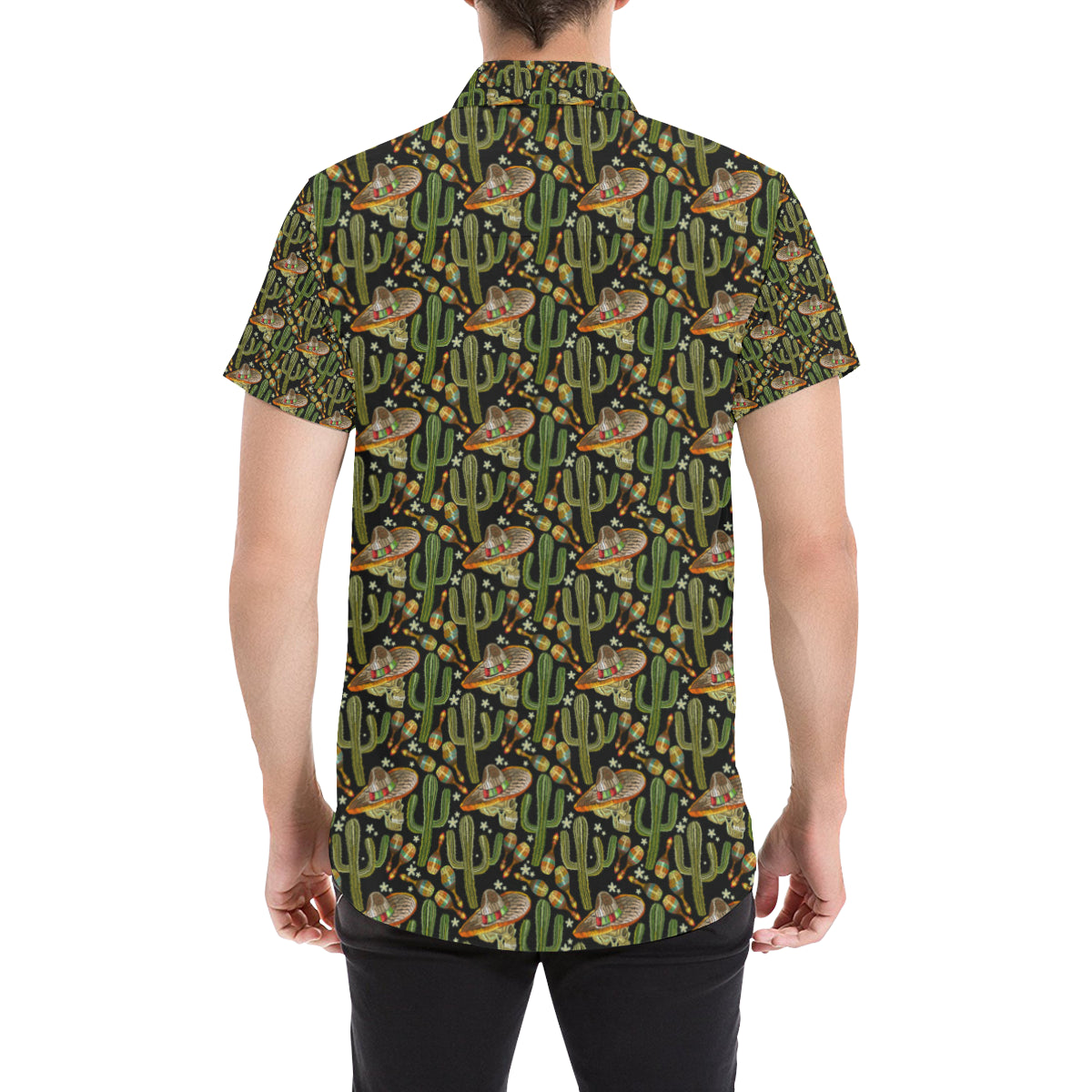 Western Style Print Men's Short Sleeve Button Up Shirt