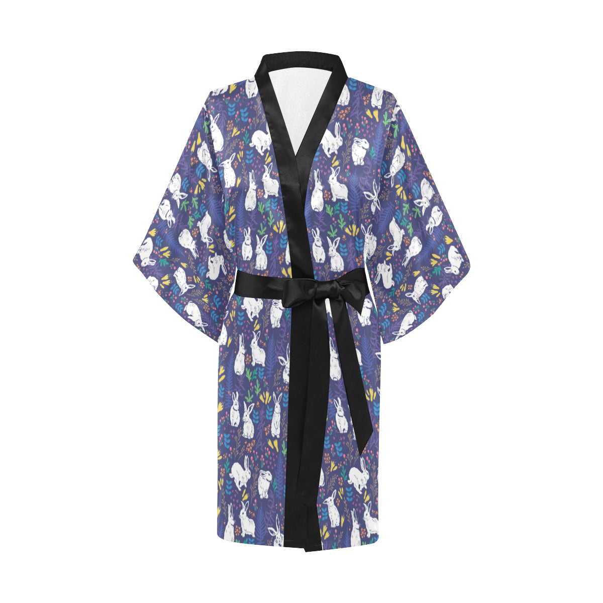 Bunny Pattern Print Design 01 Women's Short Kimono