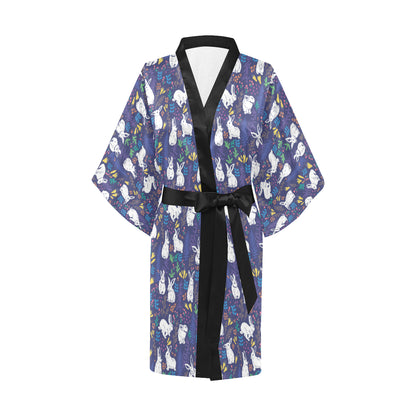Bunny Pattern Print Design 01 Women's Short Kimono