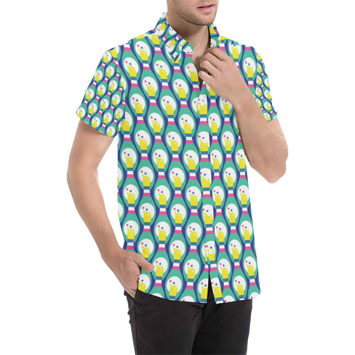 Bowling Pattern Print Design 04 Men's Short Sleeve Button Up Shirt