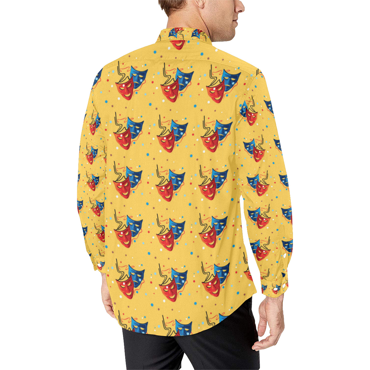 Acting Mask Pattern Print Design 02 Men's Long Sleeve Shirt