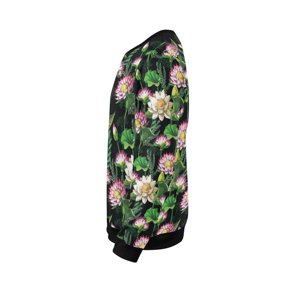 Water Lily Pattern Print Design WL010 Men Long Sleeve Sweatshirt