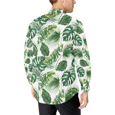 Green Pattern Tropical Palm Leaves Men's Long Sleeve Shirt