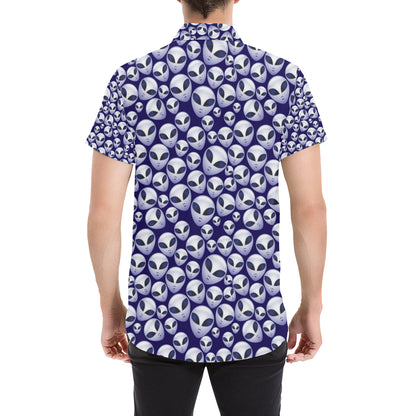 Alien Head Extraterrestrial Men's Short Sleeve Button Up Shirt