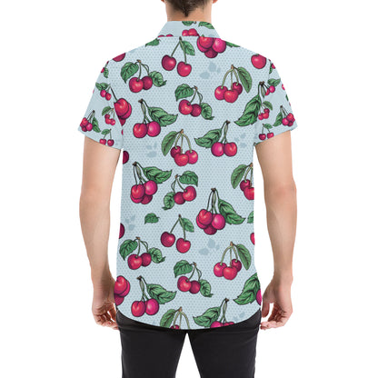 Cherry Pattern Print Design CH01 Men's Short Sleeve Button Up Shirt