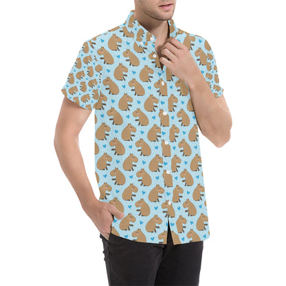 Capybara Pattern Print Design 01 Men's Short Sleeve Button Up Shirt