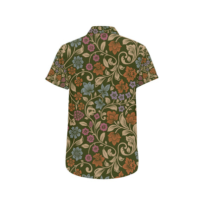 Floral Vintage Print Pattern Men's Short Sleeve Button Up Shirt