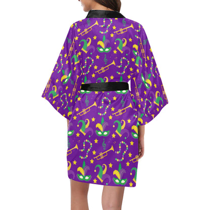 Mardi Gras Pattern Print Design 06 Women's Short Kimono
