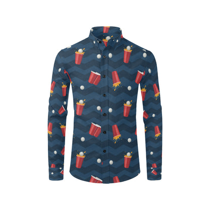 Beer Pong Pattern Print Design 01 Men's Long Sleeve Shirt
