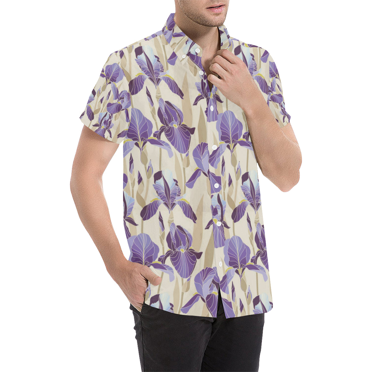 Iris Pattern Print Design IR02 Men's Short Sleeve Button Up Shirt