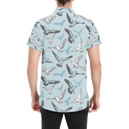 Pigeon Pattern Print Design 03 Men's Short Sleeve Button Up Shirt