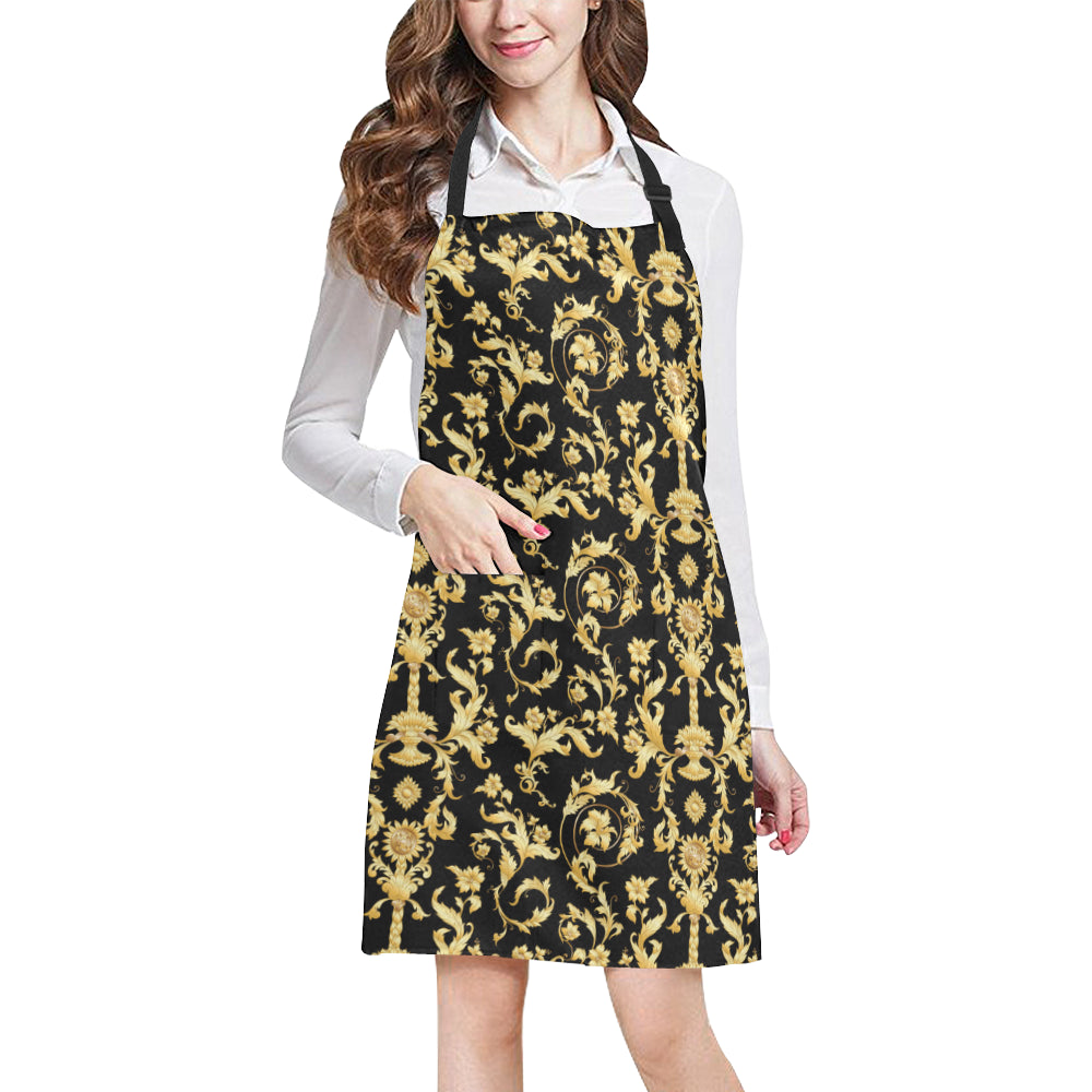 Baroque Golden Pattern Print Design 04 Apron with Pocket