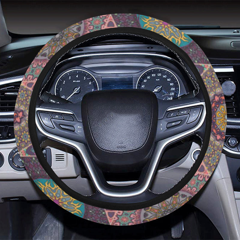 Bohemian Pattern Print Design 07 Steering Wheel Cover with Elastic Edge