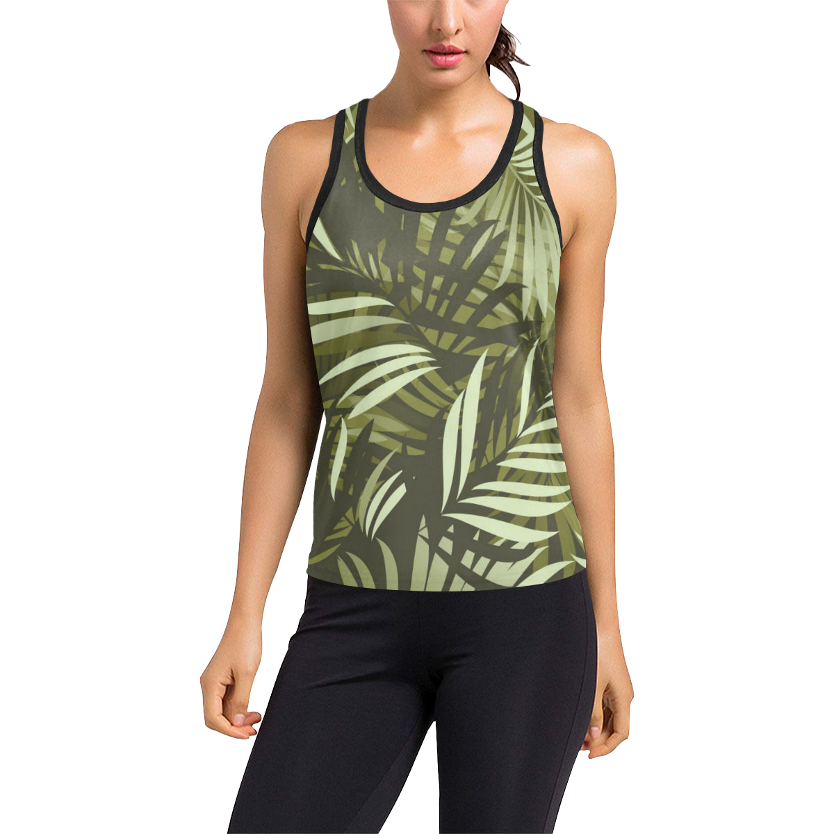 Palm Leaves Pattern Print Design PL05 Women's Racerback Tank Top