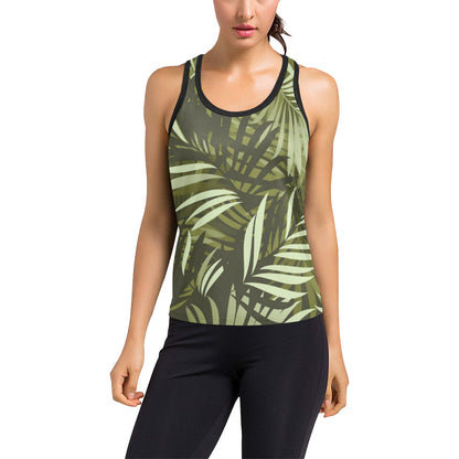 Palm Leaves Pattern Print Design PL05 Women's Racerback Tank Top