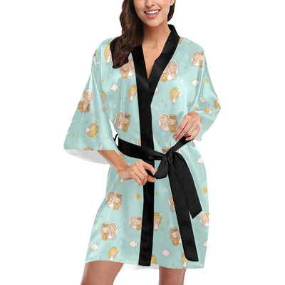 Christian Pattern Print Design 01 Women's Short Kimono