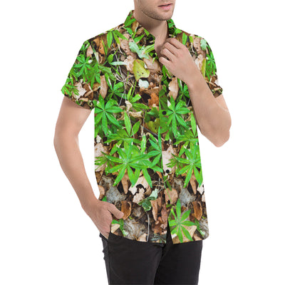 Camouflage Realistic Tree Fresh Print Men's Short Sleeve Button Up Shirt