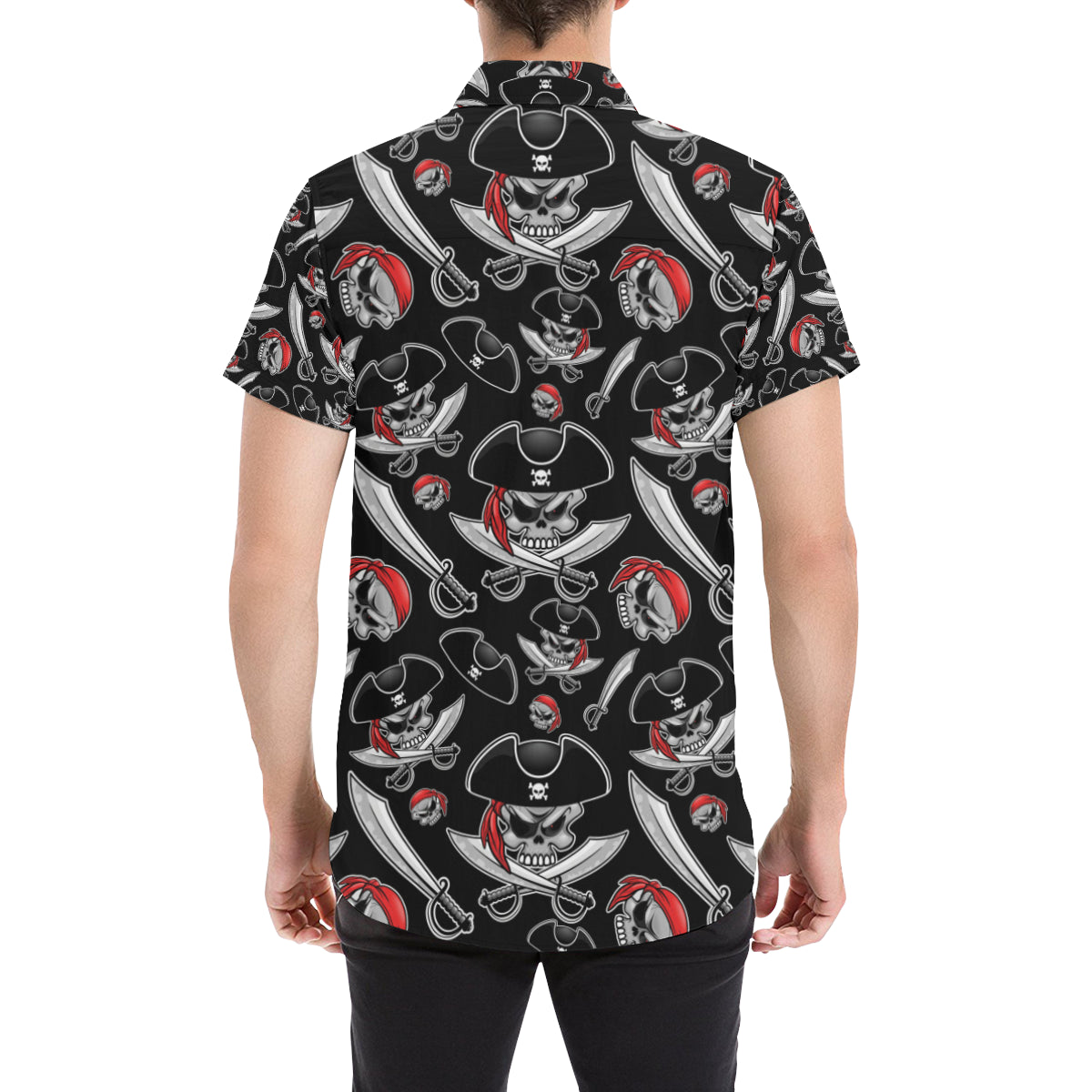 Pirate Pattern Print Design A05 Men's Short Sleeve Button Up Shirt