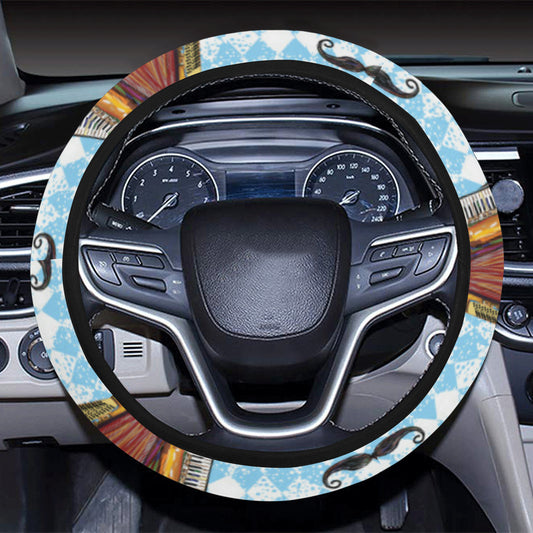 Accordion Mustache Pattern Print Design 01 Steering Wheel Cover with Elastic Edge